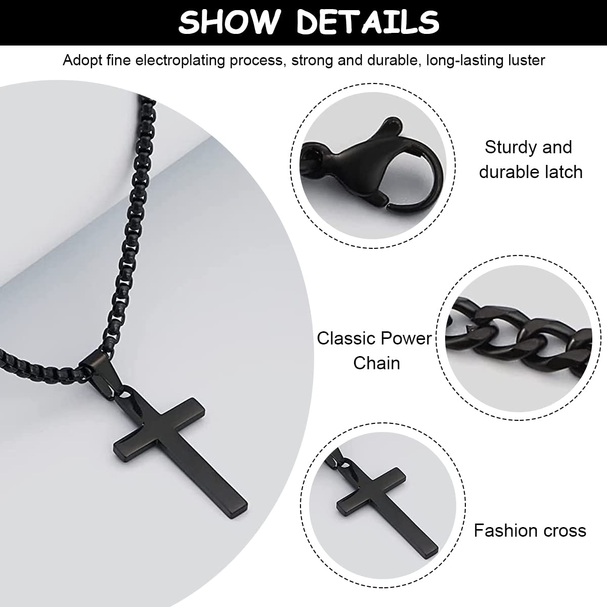 MAYCREATE Black 2 Pcs Double Layered Electroplated Titanium Classic Cross Pendant Steel Chain Necklace Set with Flannel Bag for Men & Women MAYCREATE Black 2 Pcs Double Layered Electroplated Titanium Classic Cross Pendant Steel Chain Necklace Set with Flannel Bag for Men & Women